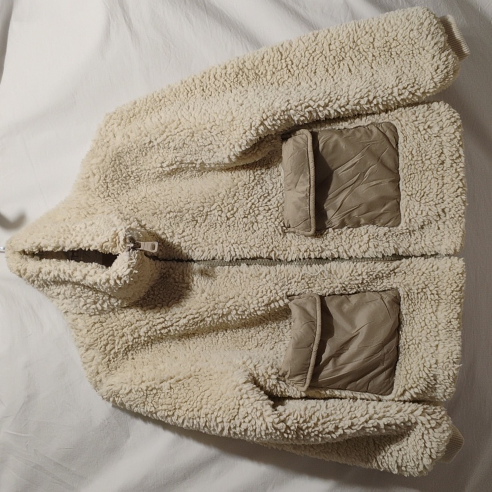 (D-7) Zara Thick Fleece Cream Full Zip Up Jacket Age 13-14 Years/Women's S/M